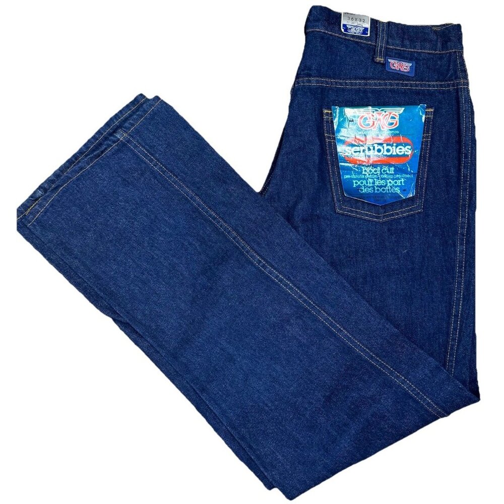 Vintage 80s GWG Jeans Mens 36x32 Scrubbies Bootcut Dark Wash Denim Deadstock NWT